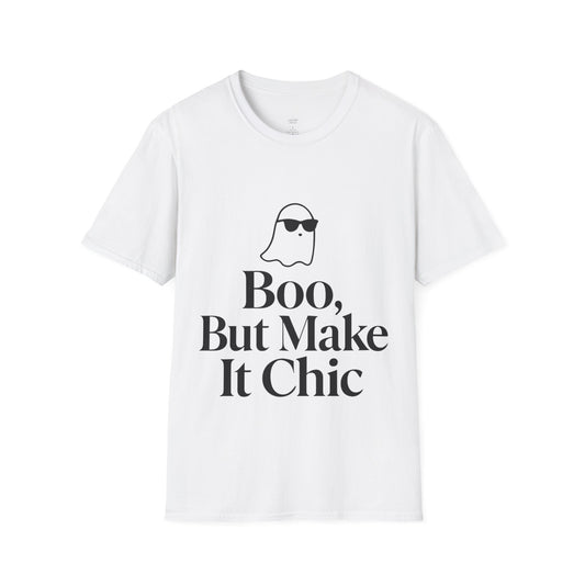 Boo But Make It Chic T-Shirt – Funny Halloween Graphic Tee | Sunglasses Ghost Shirt by Casually Clever